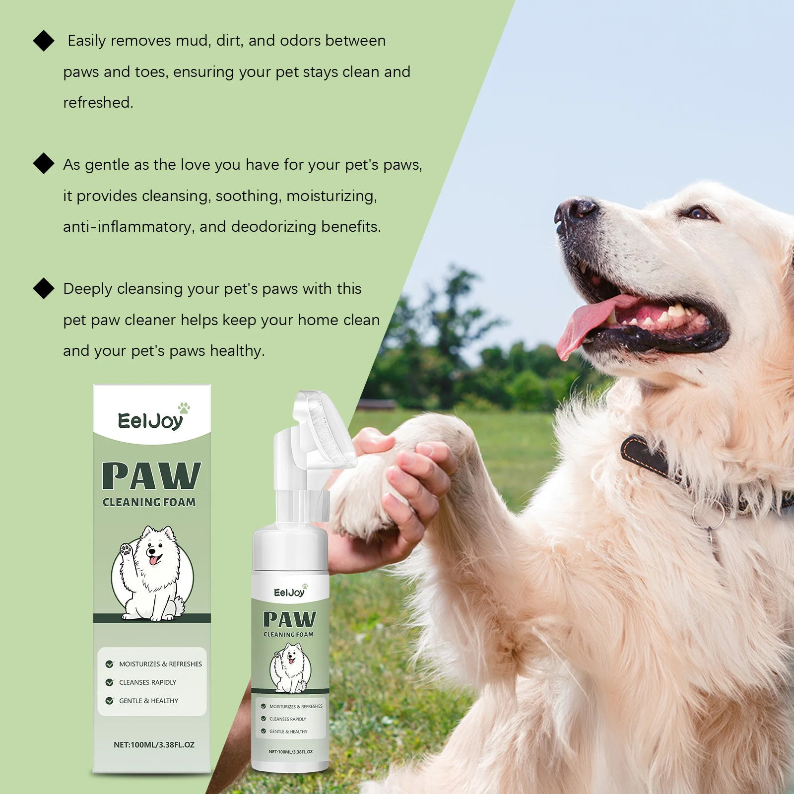 100ml Paw Cleaner Foam Dog & Cat Claw Cleaner Waterless Pet Shampoo With Brush For Rinse-Free Pet Supplies Cat Paw Deep Cleanser