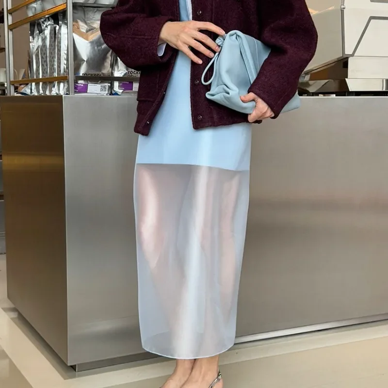 

Summer See Through Skirt Women's Fashion High Waist Slim Office Lady Streetwear Long Skirt 2025 Female New Long Skirt