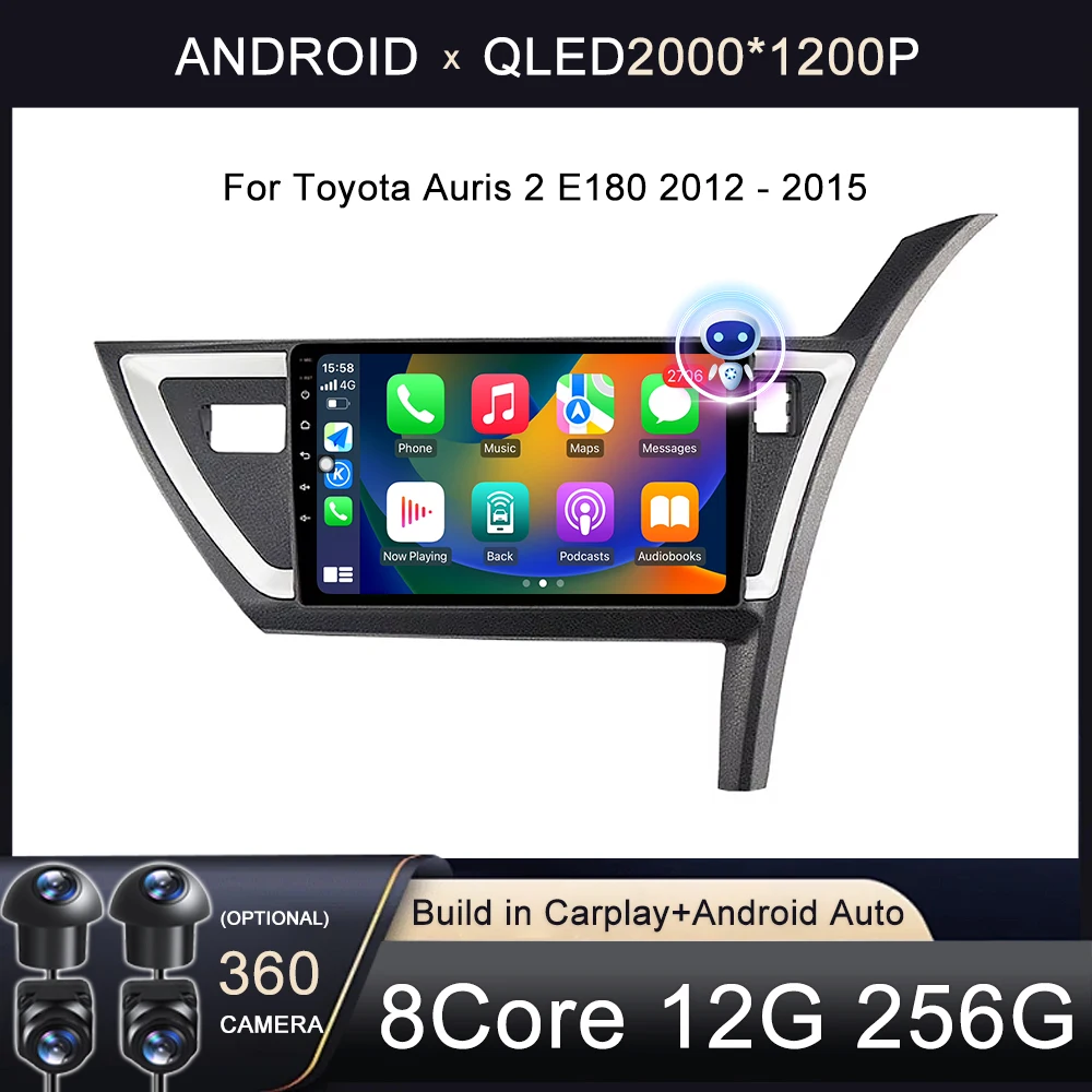 

Для Toyota Auris 2 E180 2012 - 2015 мультимедийный стерео видеоплеер навигатор GPS Carplay 4G WIFI Android Авто BT