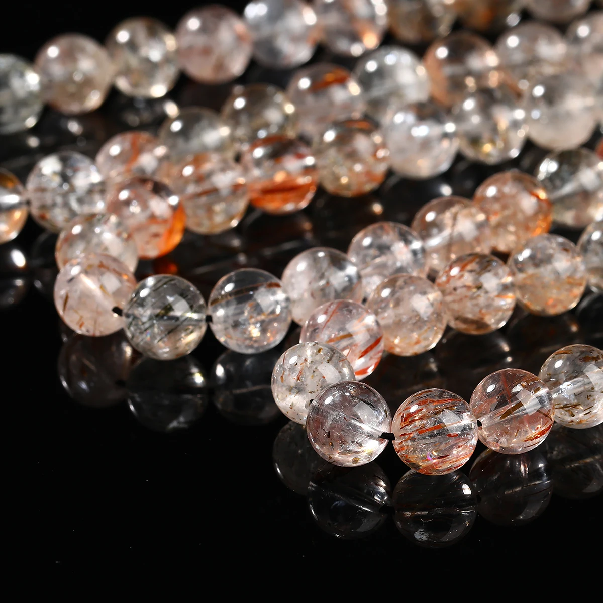 الحجر الطبيعي الجليد الأسود سوبر سبعة Rutilated الكوارتز حبة فضفاض خرزة مباعدة لصنع المجوهرات عقد دي اي واي سوار الإكسسوار