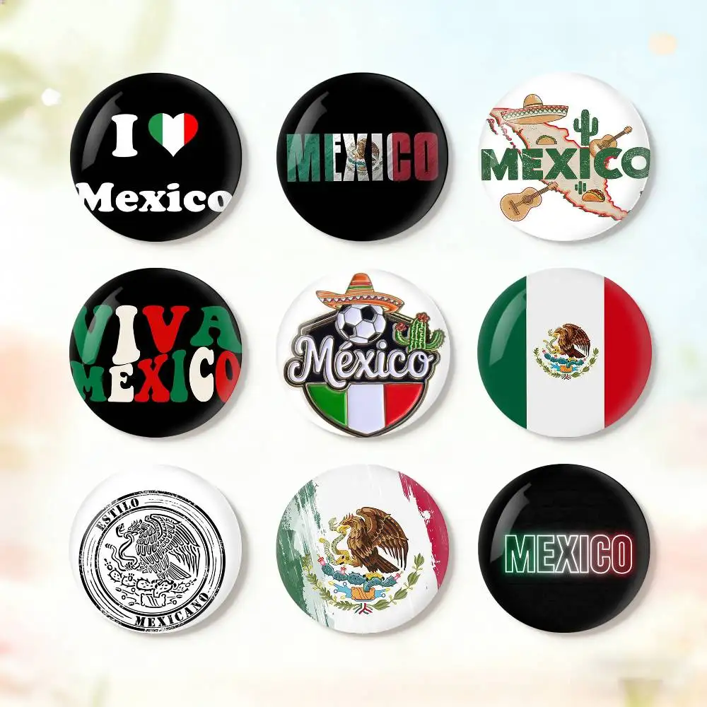 M-Mexico flag ART Badge fragmentation laser Game Figure Soft Button Pins Handmade Cartoon Round Brooch Bag