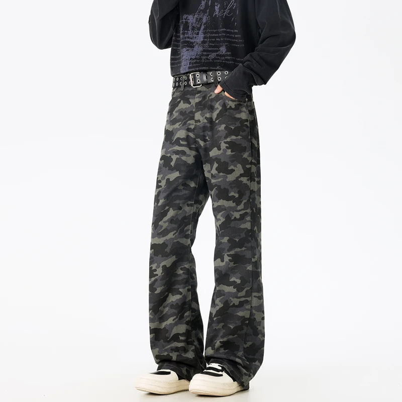 American High Street Contrast Stitch Denim Pants Men Women Washed Distressed Deconstructed Spliced Hong Kong Style Baggy Wide Le