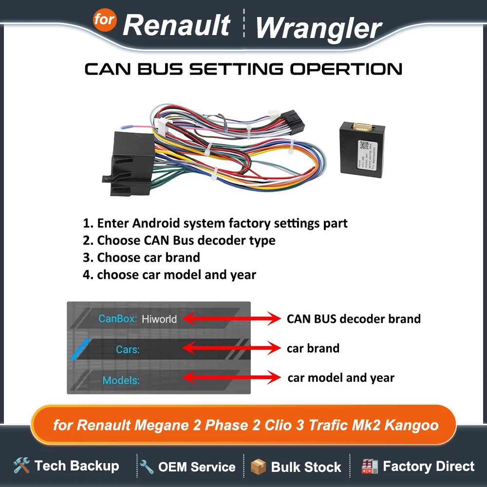 CAN Bus Decoder ISO Wiring Harness Adapter  16 Pin Car Android Cable for Renault Megane 2 Phase 2 Clio 3 Trafic Mk2 Kangoo
