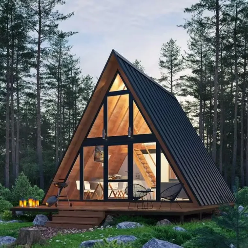 Triangular House Prefabricated Cabin Modular Tiny Villa Frame Home Steel Building Cottage Camping Chalet Unit