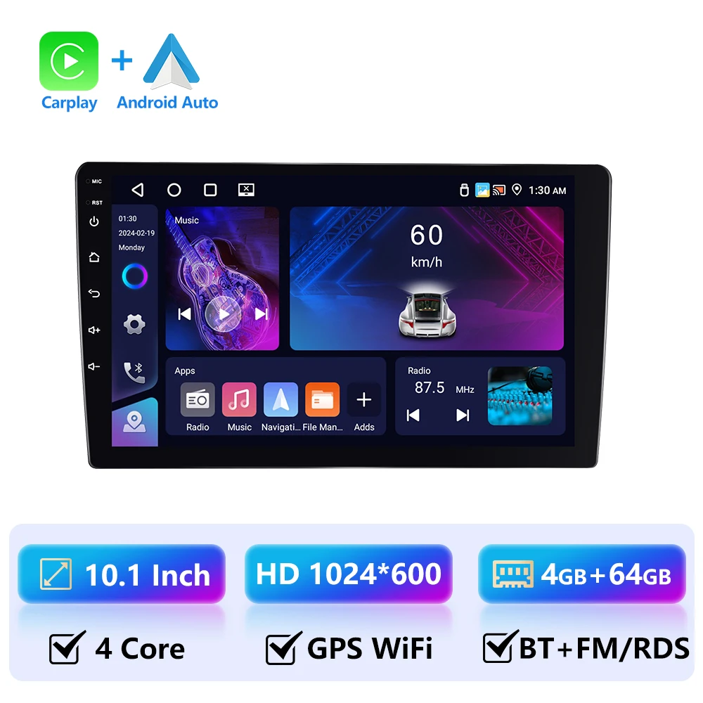 Leekooluu 4 + 64G Autoradio 2din Android Multimedia Speler 7 9 10 Inch Stereo Gps Navigatie Wifi Draadloze Carplay Android Auto