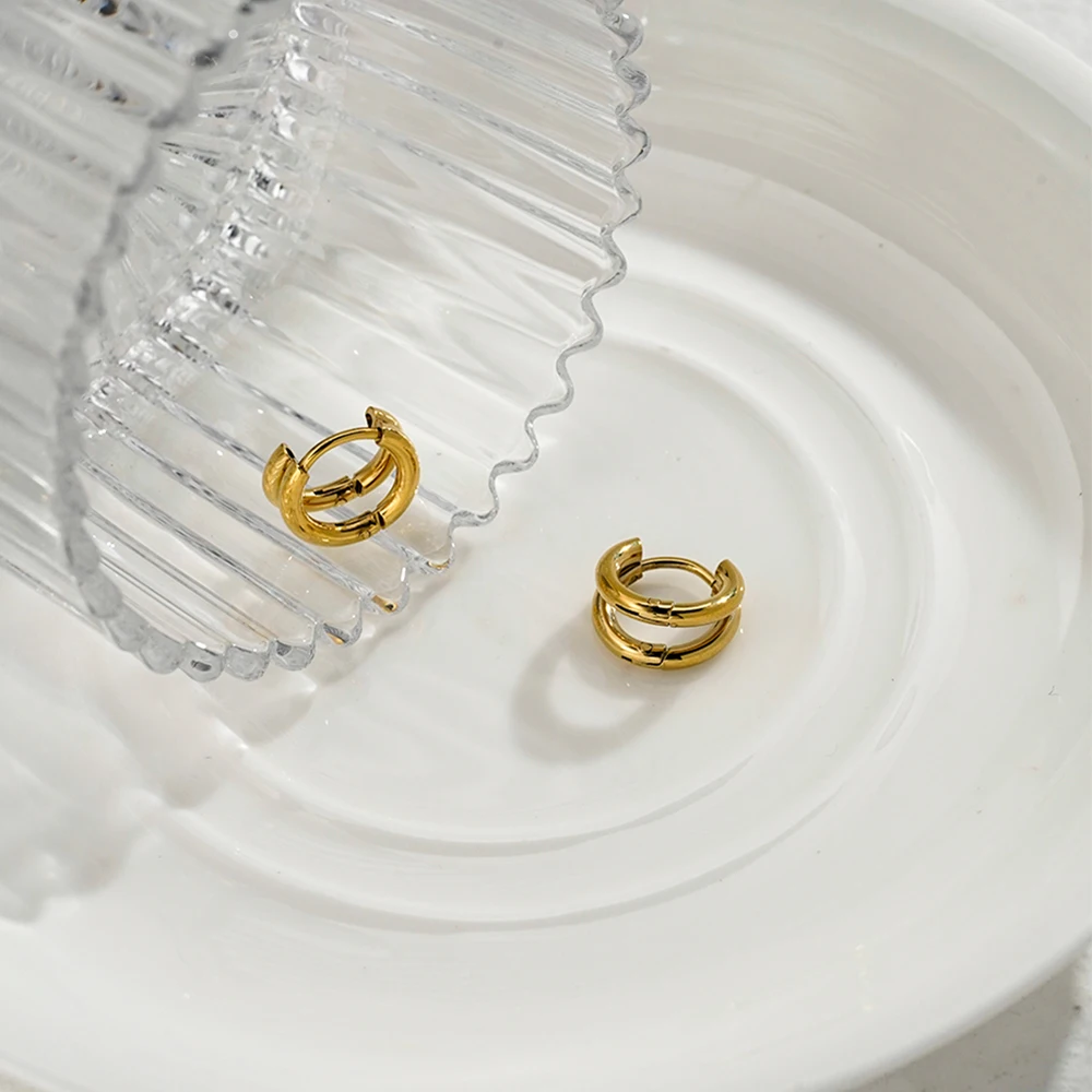 

ENFASHION Aretes De Mujer Mini Double Circle Earrings For Women's Stainless Steel 18K Gold Plated Delicate Fashion Jewelry E1786