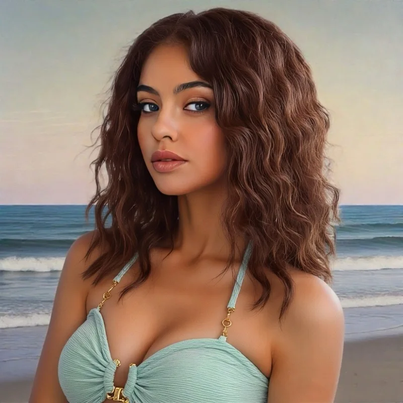 Fashionable Middle-Parted Black Mid-Length Curly Hair Wig For Women Outdoor Party Simulation Head-Wearing Synthetic Wig
