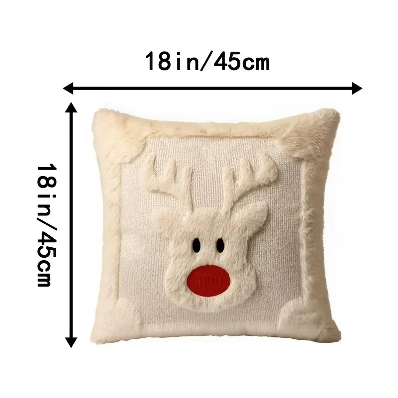2 Pcs Christmas Pillow Covers, Decorated With Soft Plush Artificial Rabbit Hair Reindeer Christmas Pillowcase, For Autumn Winter