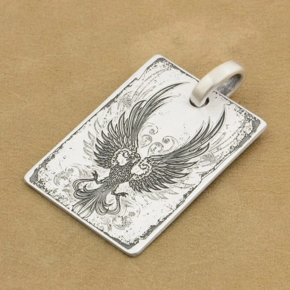 

925 Sterling Silver Fire Phoenix Deep Engraved Detail Pendant Charms Jewelry 9X015