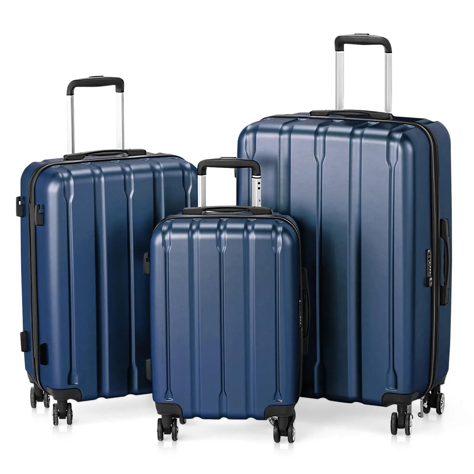 3-in-1 suitcase with vertical stripes 20in 24in 28in ABS PC classic color 02-dark blue