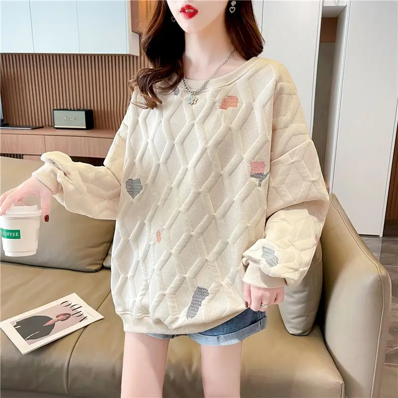 Fashion Rhombus Plaid Pullovers Women Casual Cute Printed Tops Spring Autumn Trend Pullover Loose Design Sense Sweatshirt Y2k