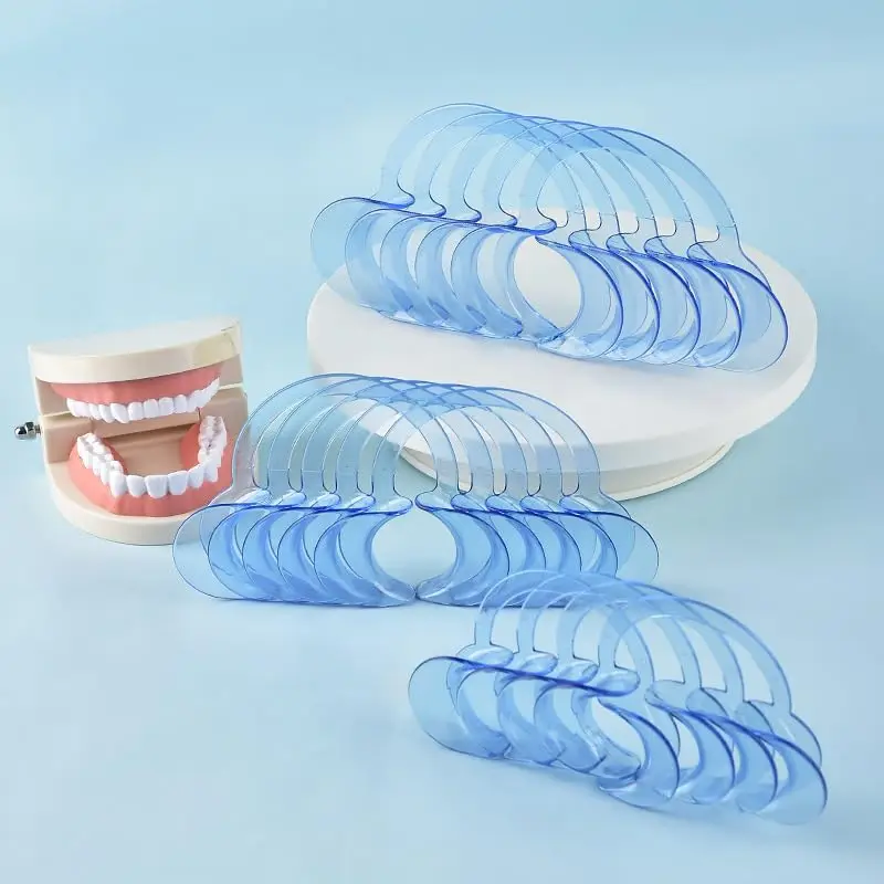 Retractor de mejillas Dental en forma de C, accesorios de abridor de boca para blanqueamiento Dental, herramientas de tratamiento de dentista azul blanco claro (S,M,L), 3 uds.