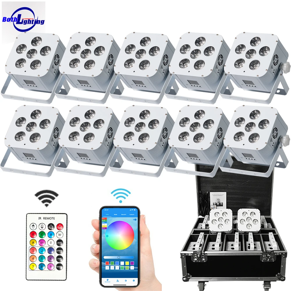 

8800mAh Wedding Uplight High Brightness 6*18W RGBWA UV 6in1 LED Flat Par Remote Battery Wireless Uplight For DJ Event Wedding