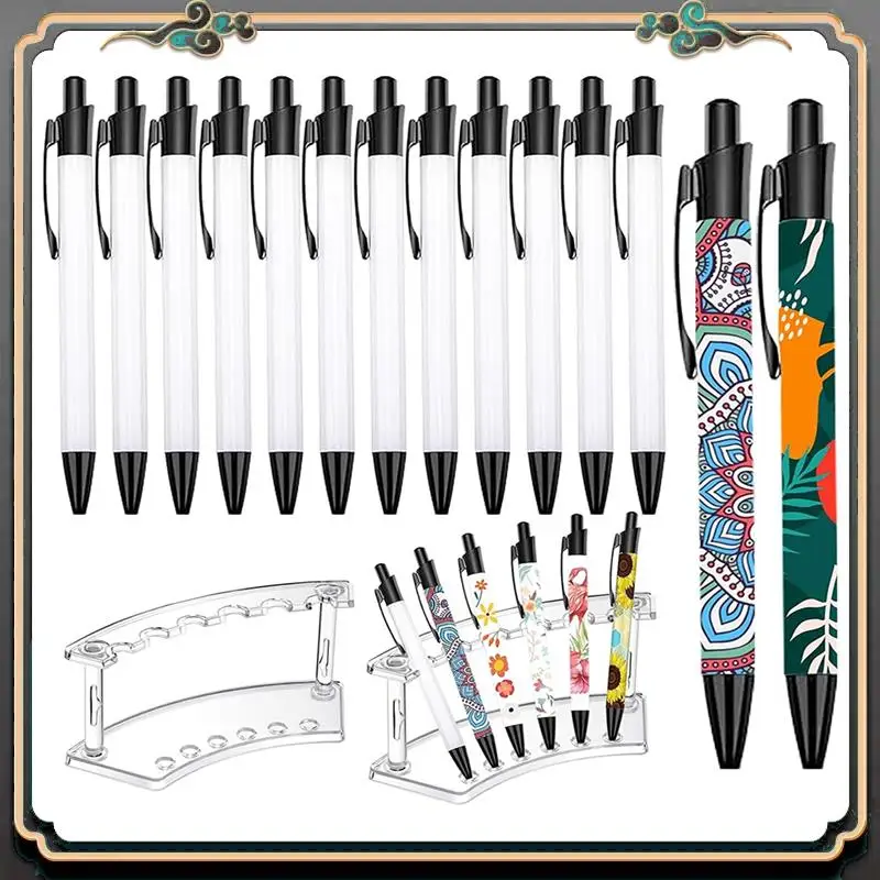 

ASMA-2 Plastic Pen Holder And 12 Sublimation Pens - Blank Heat Transfer Pens,6-Slots Pen Display Stand, For Gift Home Office