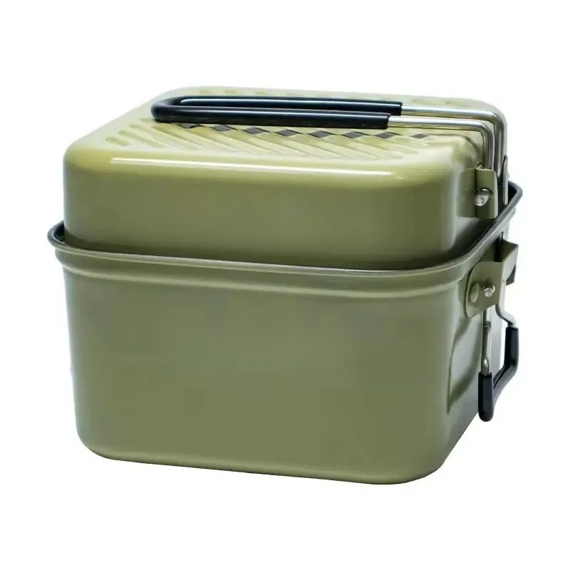 Stainless Steel Square Foldable Portable Camping and Hiking Cooking Pot with Boiling and Frying Functions