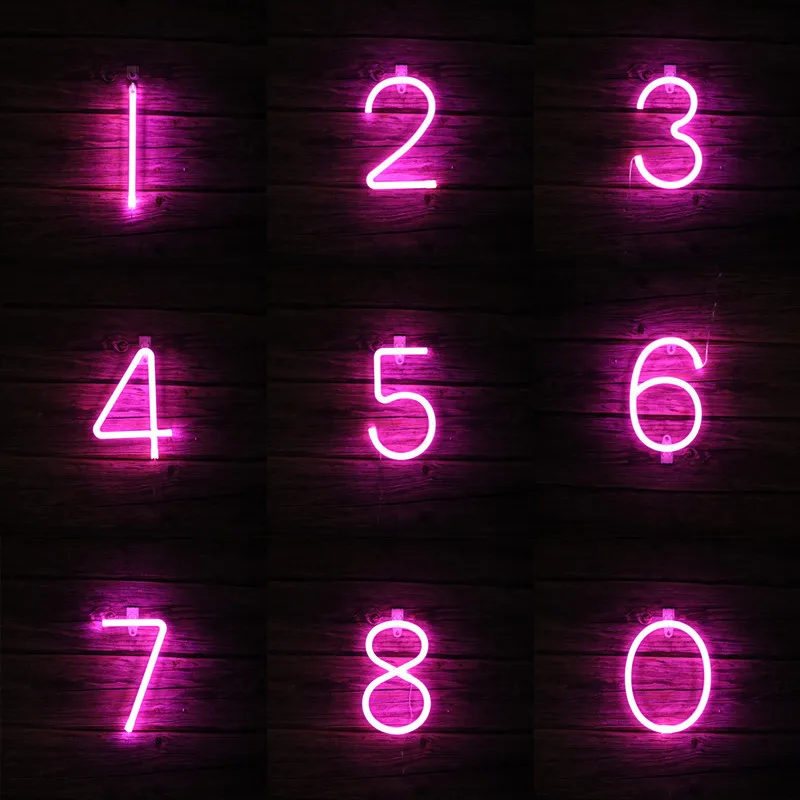 Nome lettere alfabeto luci a LED Wall Art Hanging Pink Luminous Number Lamp luce notturna decorativa Wedding Christmas Party Decor