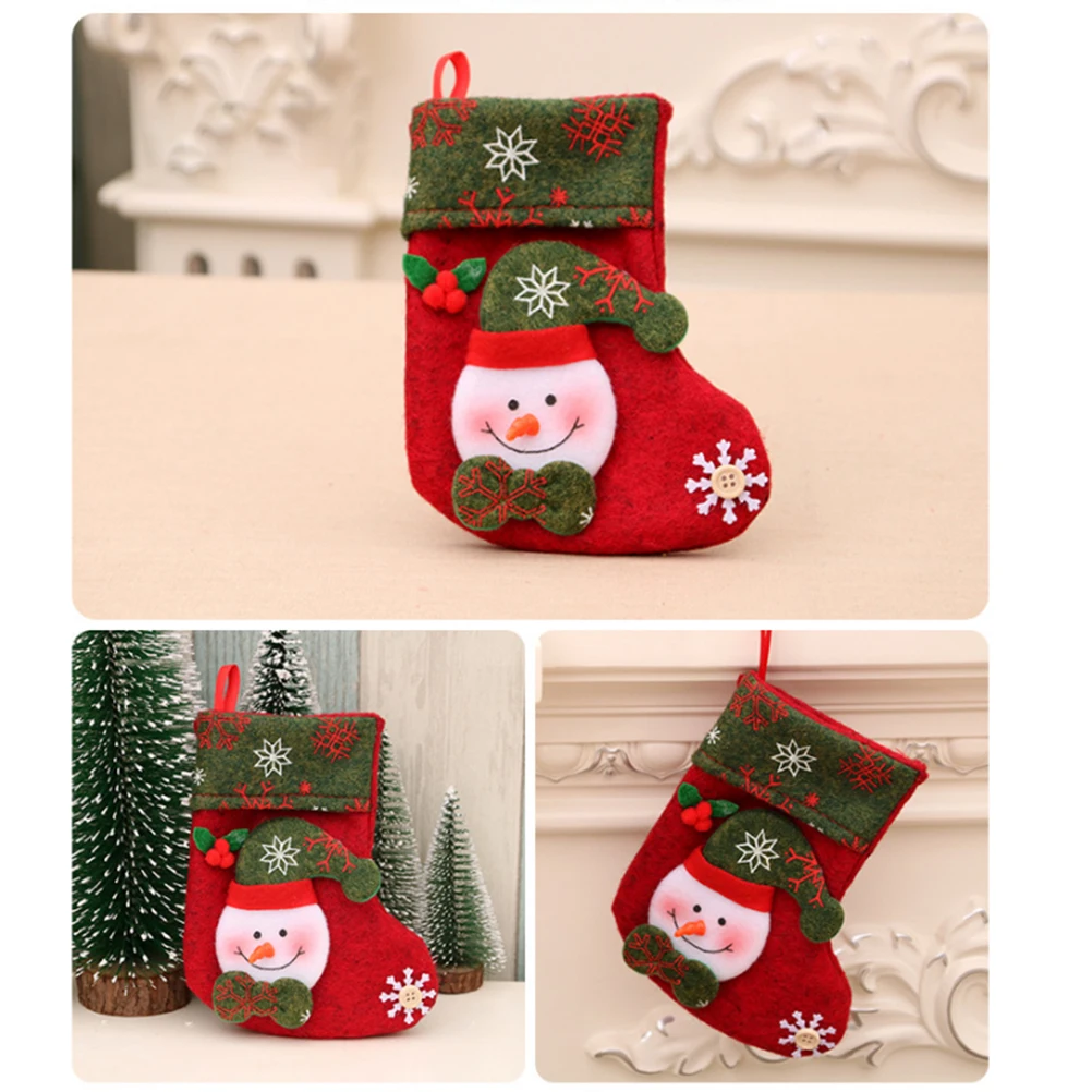 

4PCS Christmas Stockings with Santa Snowman Deer Bear Candy Bag Flannel Christmas Socks for Decorations Gift