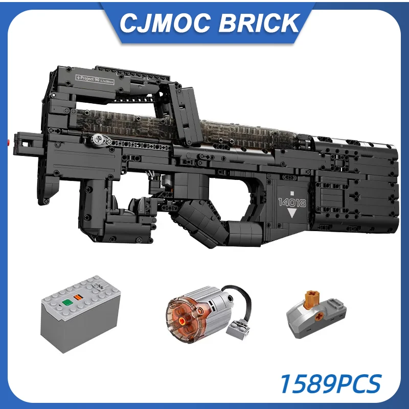 MOULD KING-Technical Gun Building Blocks para crianças, brinquedos modelo de metralhadora, tijolos MOC, presentes de aniversário para crianças, P90, 14018