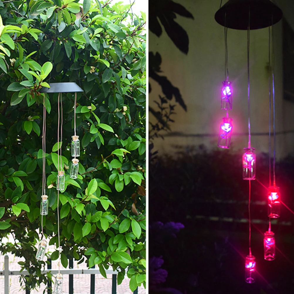

Solar Bottle Wind Chime Hanging Decorative Colorful LED for Outdoor Garden Courtyard (Black)