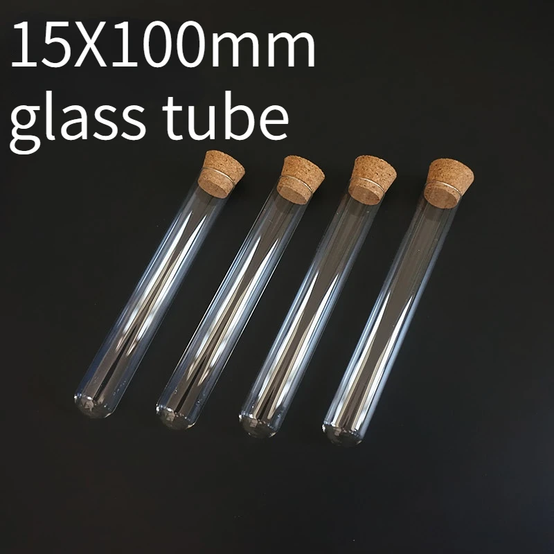 24Pcs/Pack Lab 15x100mm Clear Round Bottom Glass Test Tubes with Cork for Laboratory Experiment