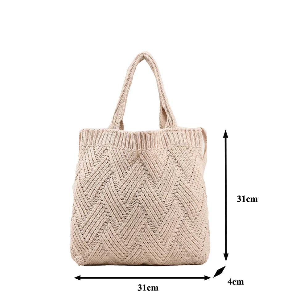 Vintage Twist Knitted Bag Braid Cross Bags For Woman Protable Shopping Eco Bag Korean Style Daily Handbag Y2K Crochet Rope Bag