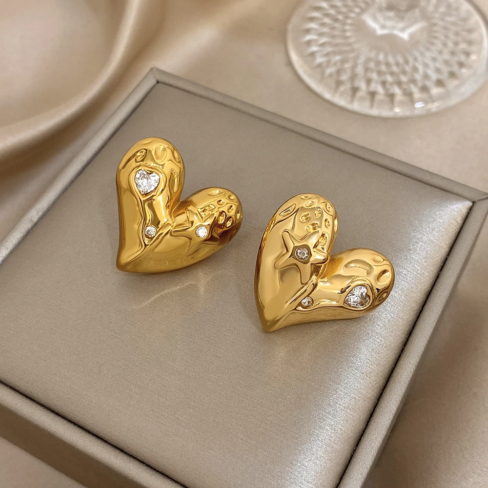 AENSOA عدم التماثل كامل القلب مكعب الزركون شغل المرأة وأقراط موضة مقاوم للماء Colorfast عيد الحب مجوهرات هدية