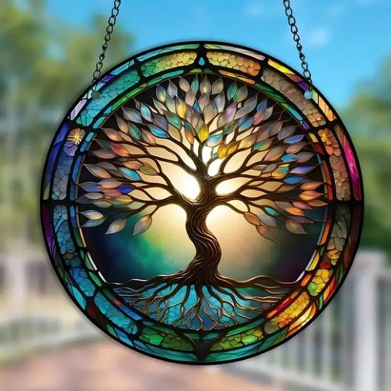 

Glass Pattern Tree of Life Decor Stained Suncatcher Stained Glass Window Hanging Decoration for Window Suncatcher Door