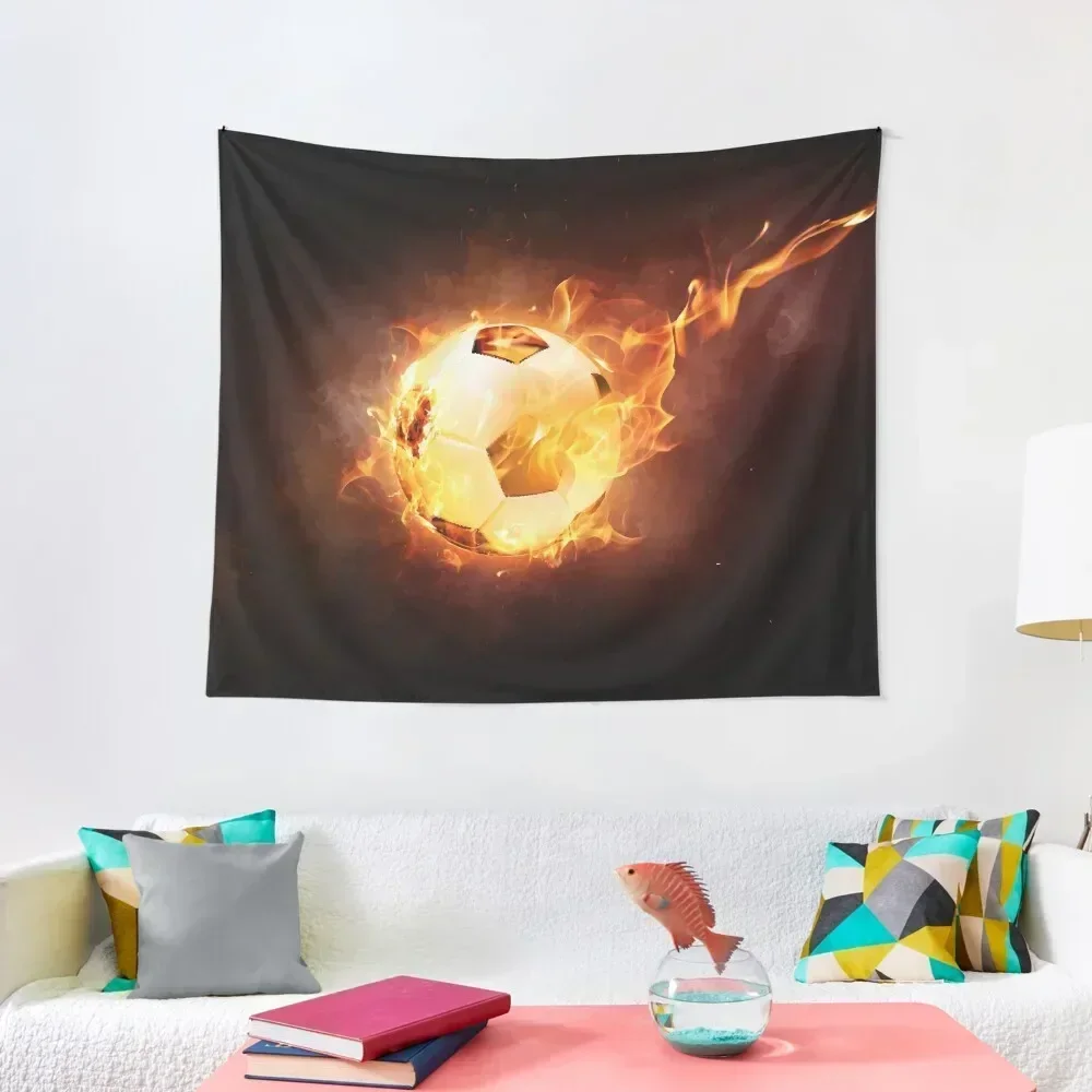 

Flaming Soccer Ball Design Tapestry Room Decoration Accessories Japanese Room Decor Decoration For Bedroom Tapestry