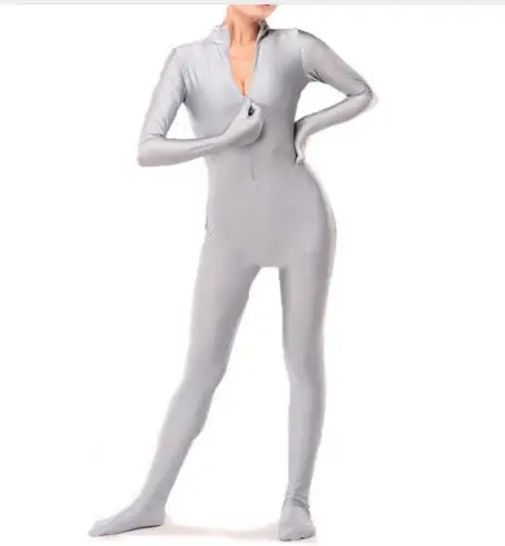 Grey color party cosplay Costumes girls catsuit Full Body lycar Spandex jumpsuit with Front zipper for men kids