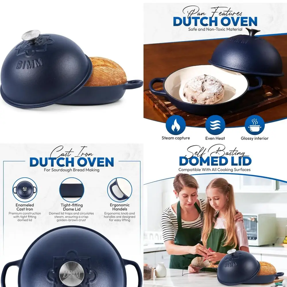 

Enamel Coated Cast Iron Dutch Oven Pot with Lid for Sourdough Bread Baking - Versatile Non-Stick Bread Oven, Matte Finish