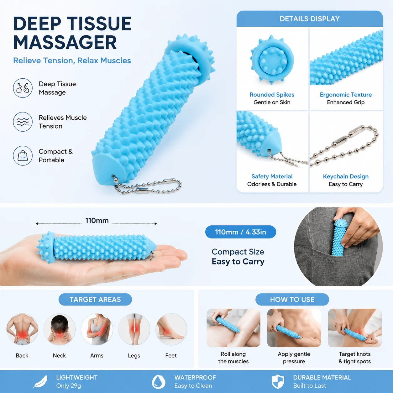 2pcs Mini Printed Hard Spiky Fidget Massage Keychain Pain Stim Toy for Adults Anxiety Relief Stress Sensory Novelty Gifts