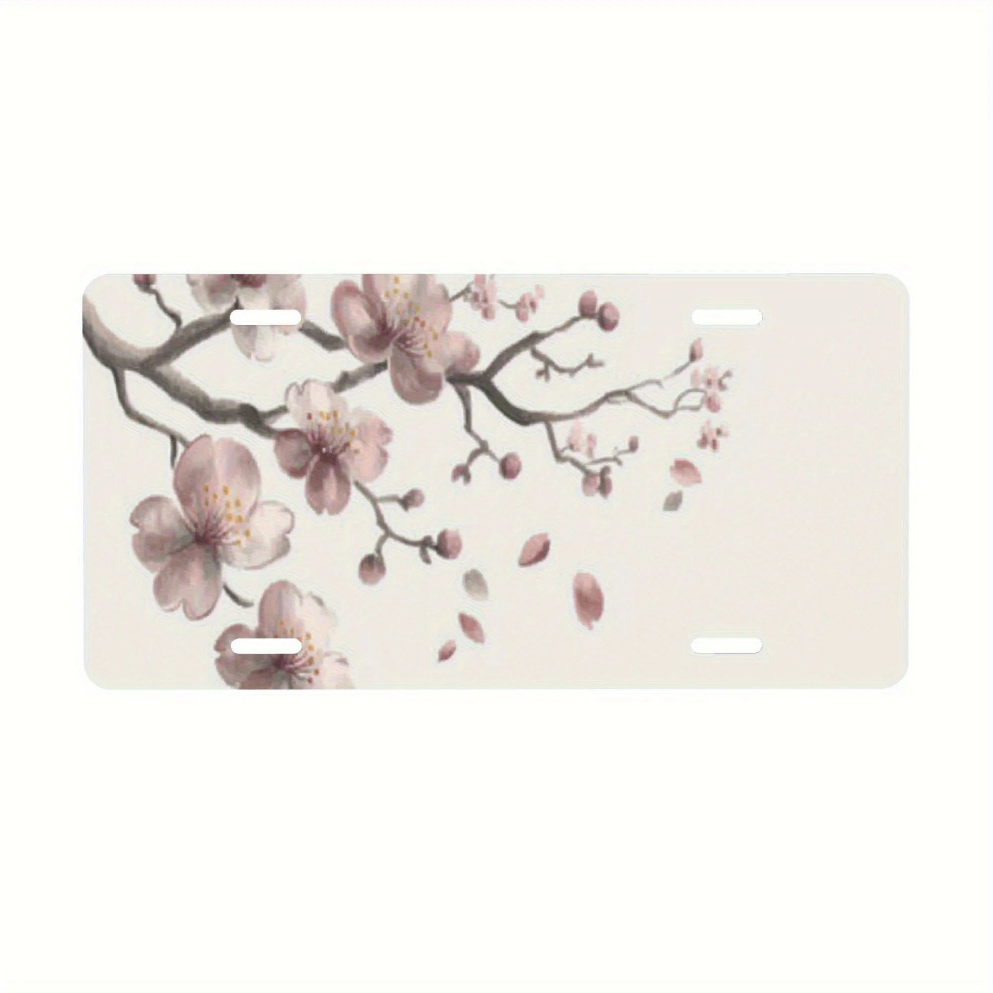 2D Flat, 2D Flat Printing, 1pc, Sakura Aluminum License Plate - Elegant Floral Vanity Plate for Car, Decoration Only