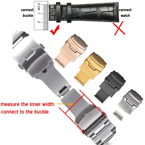 Imagen 2 del producto Correa de reloj de acero inoxidable con cierre abatible, cierre desplegable de mariposa, hebilla desplegable plegable para reloj, 16mm, 18mm, 20mm, 22mm, 24mm y 26mm