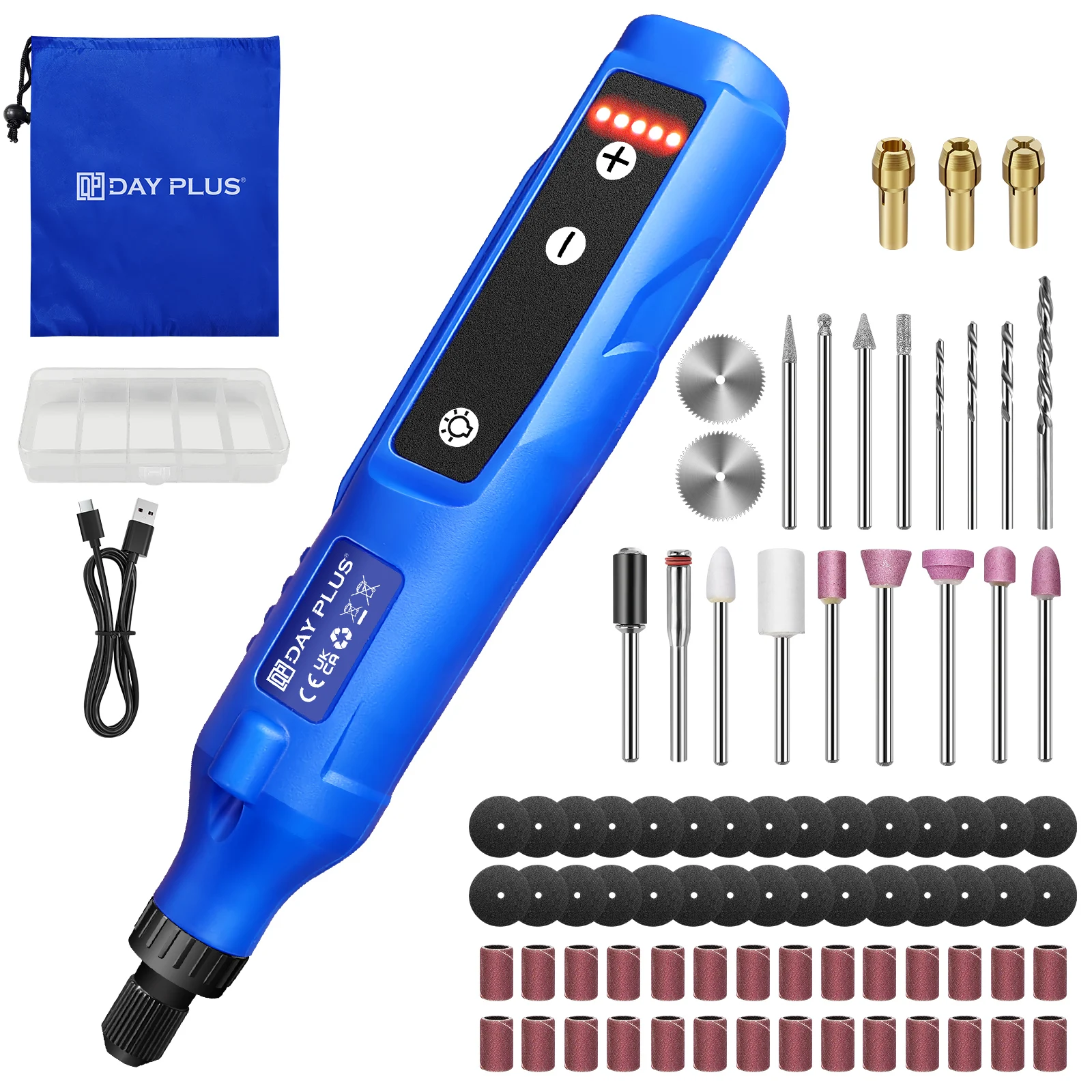Image of Kit di utensili rotanti a batteria da 42 W, batteria agli ioni di litio da 1,5 Ah, 5 velocità variabile, accessori da 80 pezzi, per molatura, intaglio, levigatura, lucidatura cod004