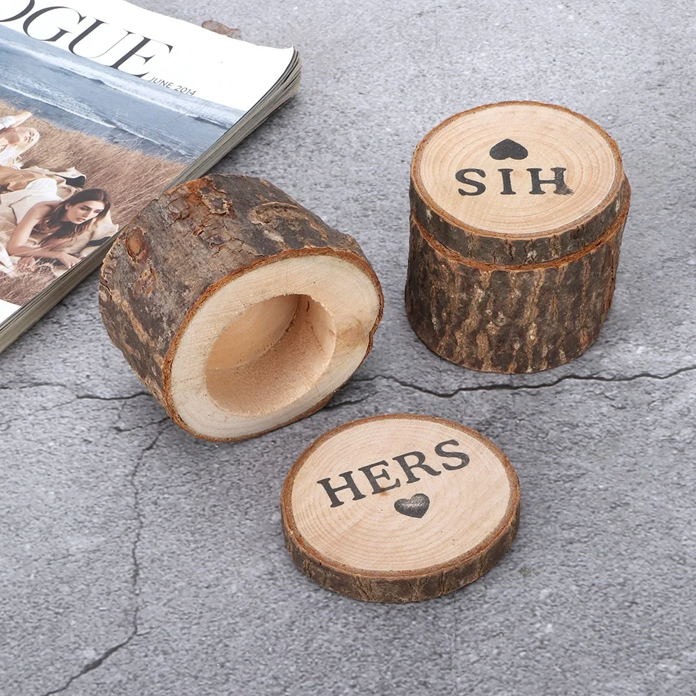 2Pcs Retro Wedding Ring Box Container Unique Ring Jewelry Holder Storage Case