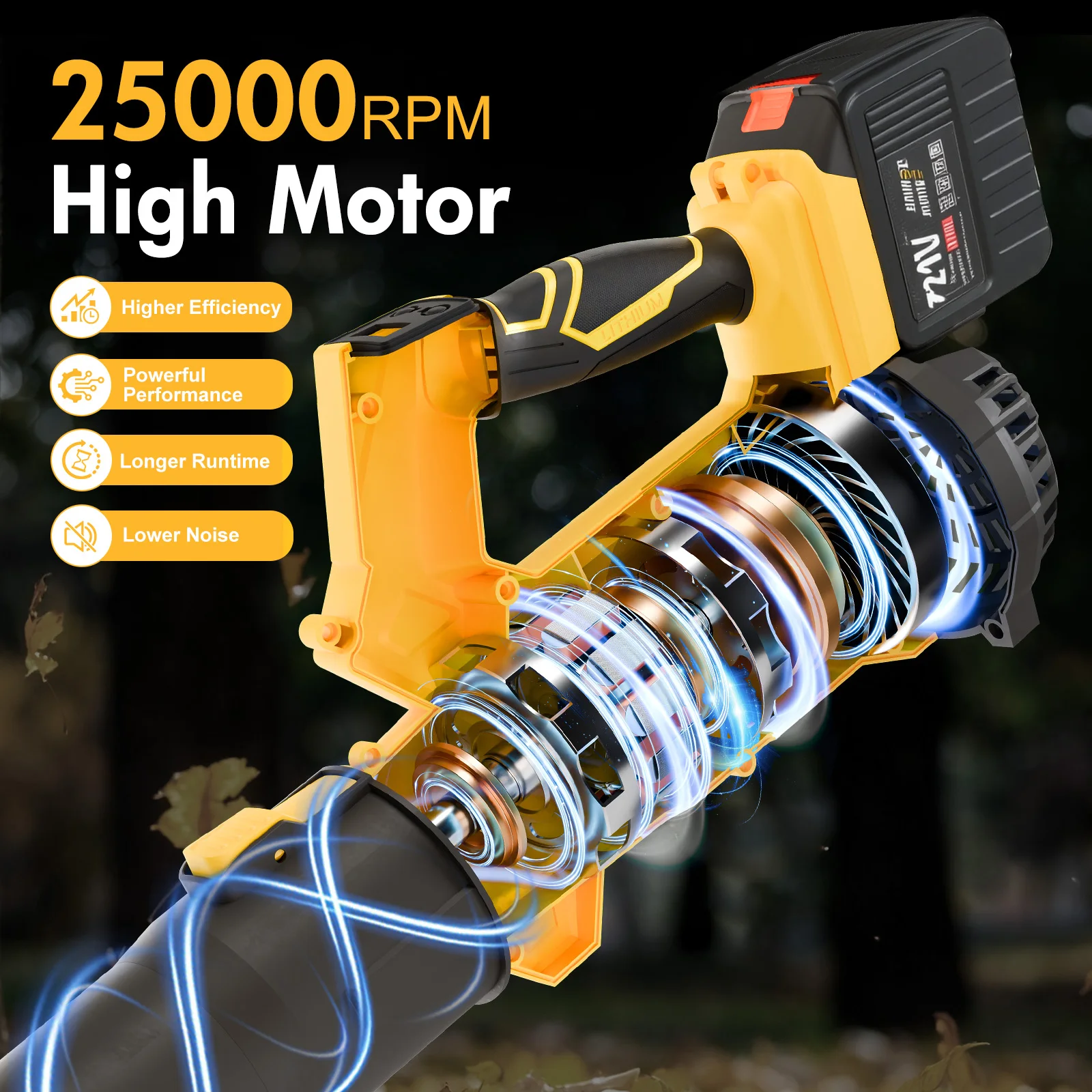 21 فولت اللاسلكي منفاخ أوراق الشجر الكهربائية منفاخ الهواء شاحن سريع 2x6.0Ah بطاريات 6 سرعات شاشة الكريستال السائل يده لساحة فناء الحديقة