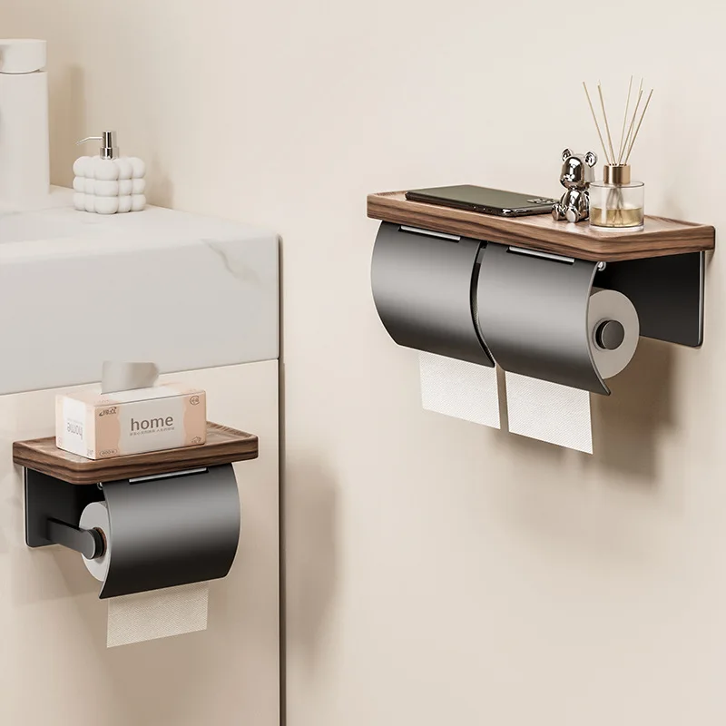 Walnut Bathroom Toilet Paper Holder Without Punching Toilet Solid Wood Tissue Box Tissue Holder Storage Rack