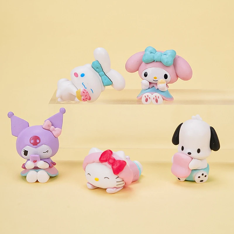 5 Stuks Sanrio Anime Figuren Kuromi Pochacco Cinnamoroll Melodie Pop Desktop Model Auto Ornamenten Home Decor Kid Toy Cake Insert