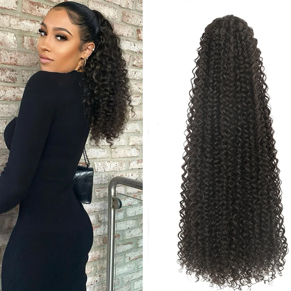 

Synthetic Jerry Curly Ponytail 24Inch Kinky Curly Hair Exetension Drawstring Ponytail Hairpieces Black Fake Pony Tail for Women