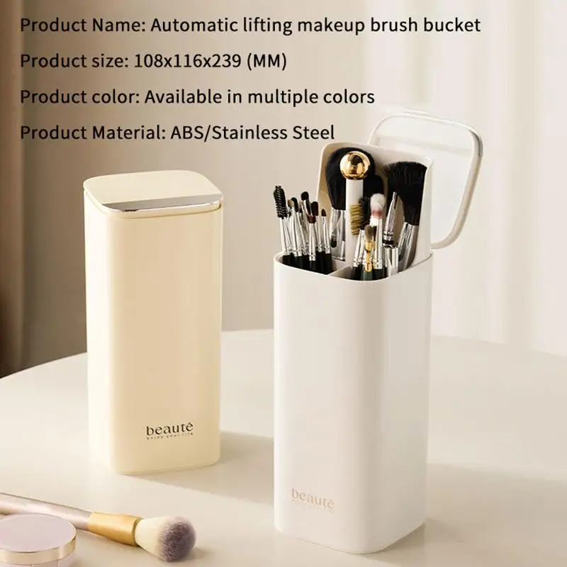 Automatic Lifting Makeup Brush Holder Dustproof Cosmetic Storage Box Desktop Eyeliner Eyebrow Pencil Lipstick Organizer Vanity