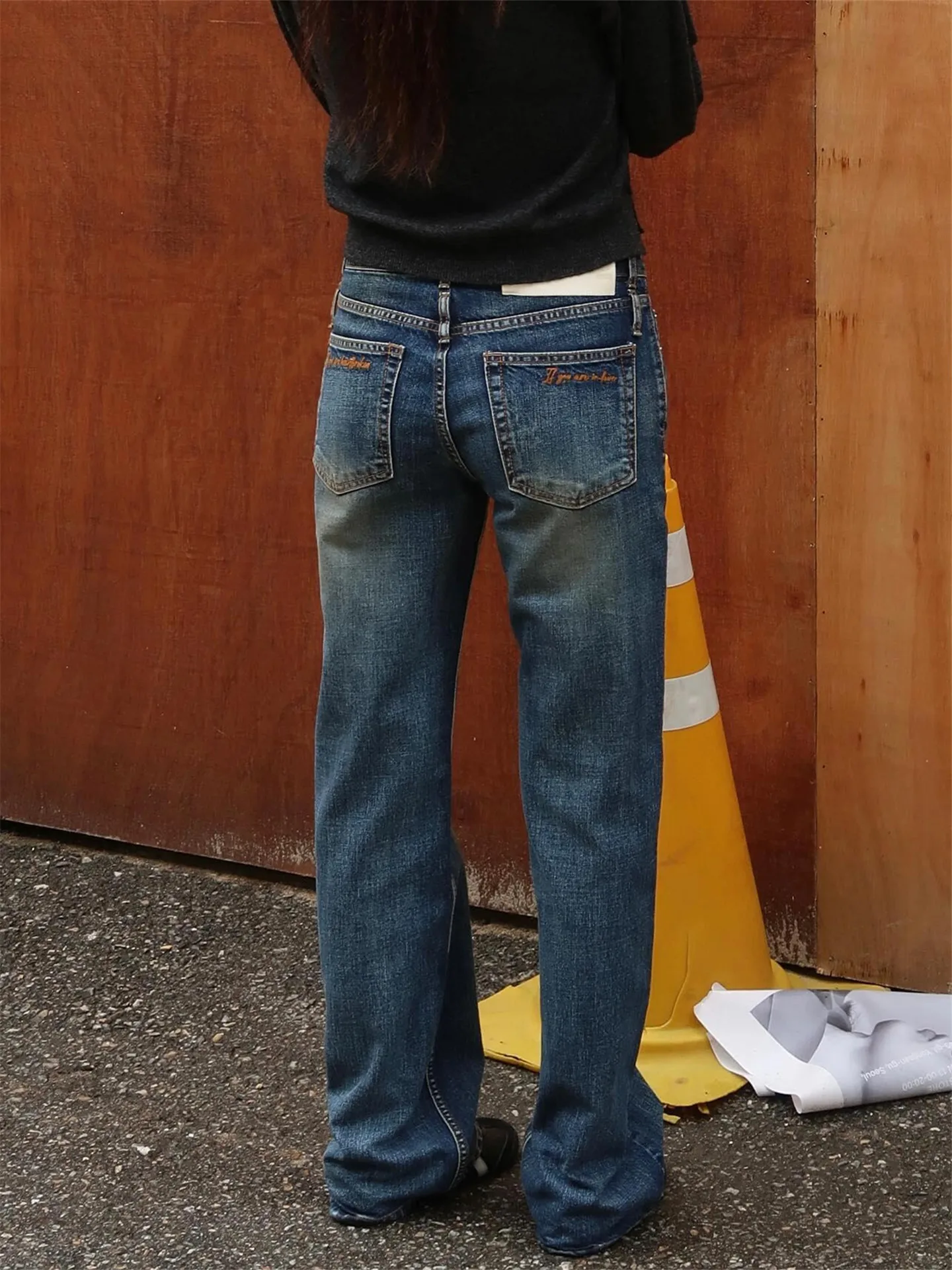 

Retro Embroidered Low Waist Straight Leg Jeans Women's Loose Slimming Tall Extended Length Spicy Girl Distressed Wide Leg Pants