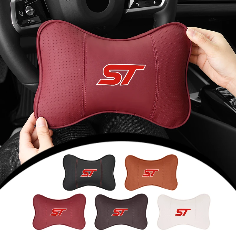 Leather Car Headrest Lumbar Support Backrest Neck Pillow Accessories For Ford ST Line Racing RS S Kuga Fiesta Fusion Mondeo Edge