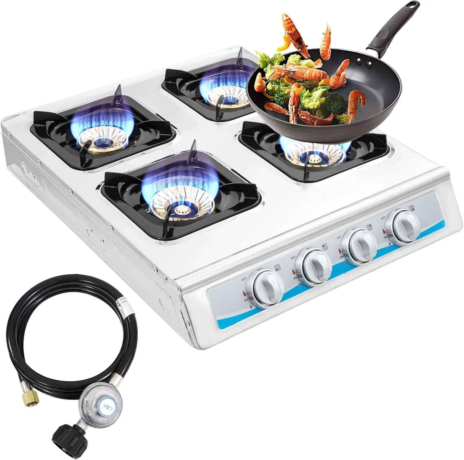 Stove,4 Burner Gas StovePortable Gas Stove Auto Ignition Camping Stainless Steel Stove 4 Burner LPG for RV, Apartment,Outdoor