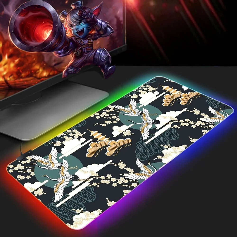 Mousepad karet alami Anti selip, Mousepad besar RGB derek kuno Cina, keset Keyboard LED, keset meja besar