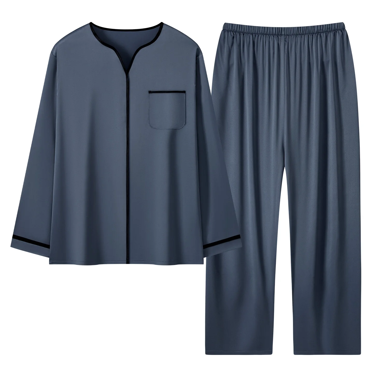 Men Pajamas Set V Neck Homewear Autumn Luxury Satin Silk Long Sleeves Top Long Pants Pyjamas Solid Sleepwear Male Pijamas Hombre