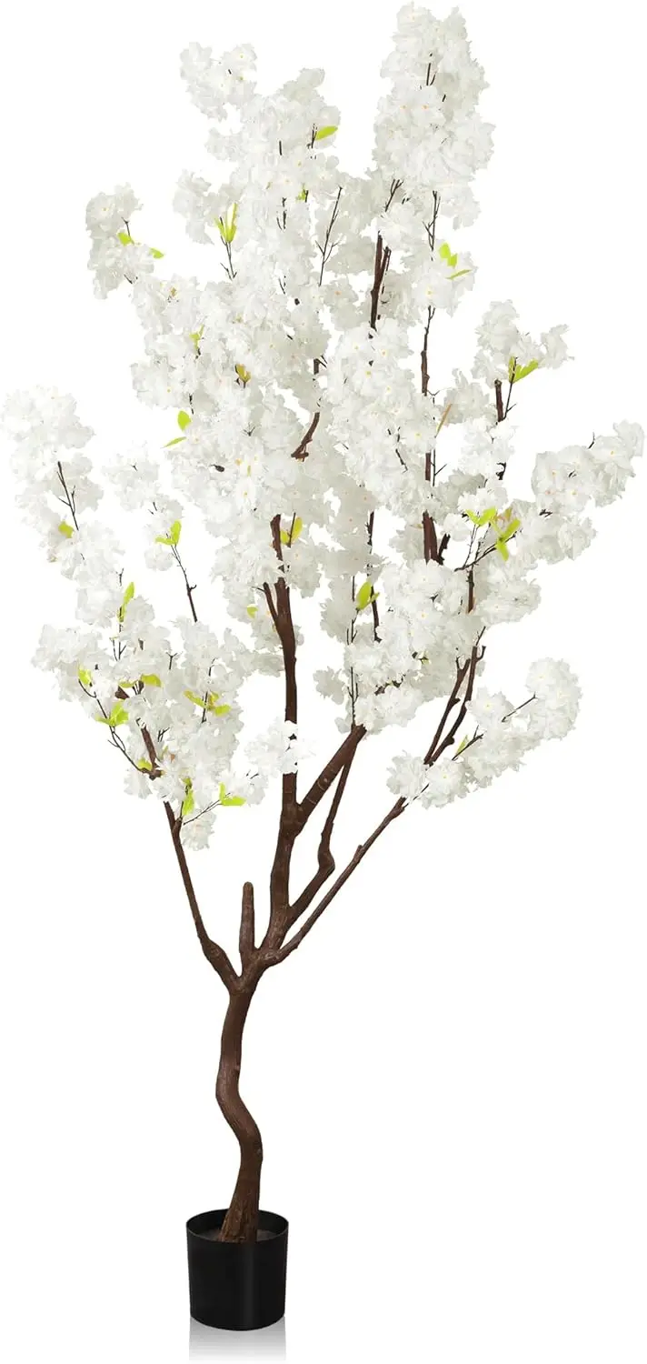 

7.2ft Tall Artificial White Cherry Blossom Tree Indoor Decor, Fake Silk Flower Cherry Tree Plant Outdoor, Faux Flowering Tree