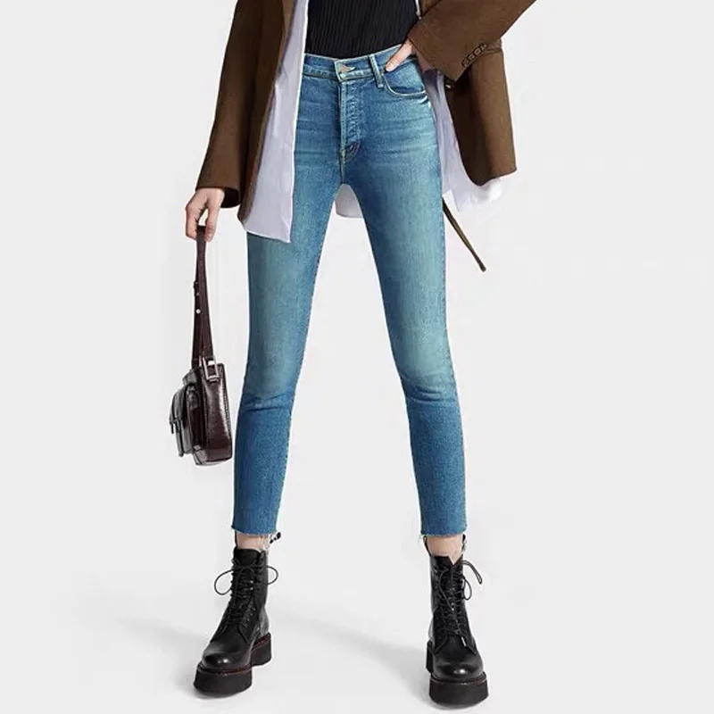 Dave&di Minimalist Woman Clothes Commuting Casual Slim Fit High Waisted Denim Pants  Edged Nostalgic Cropped Jeans For Woman
