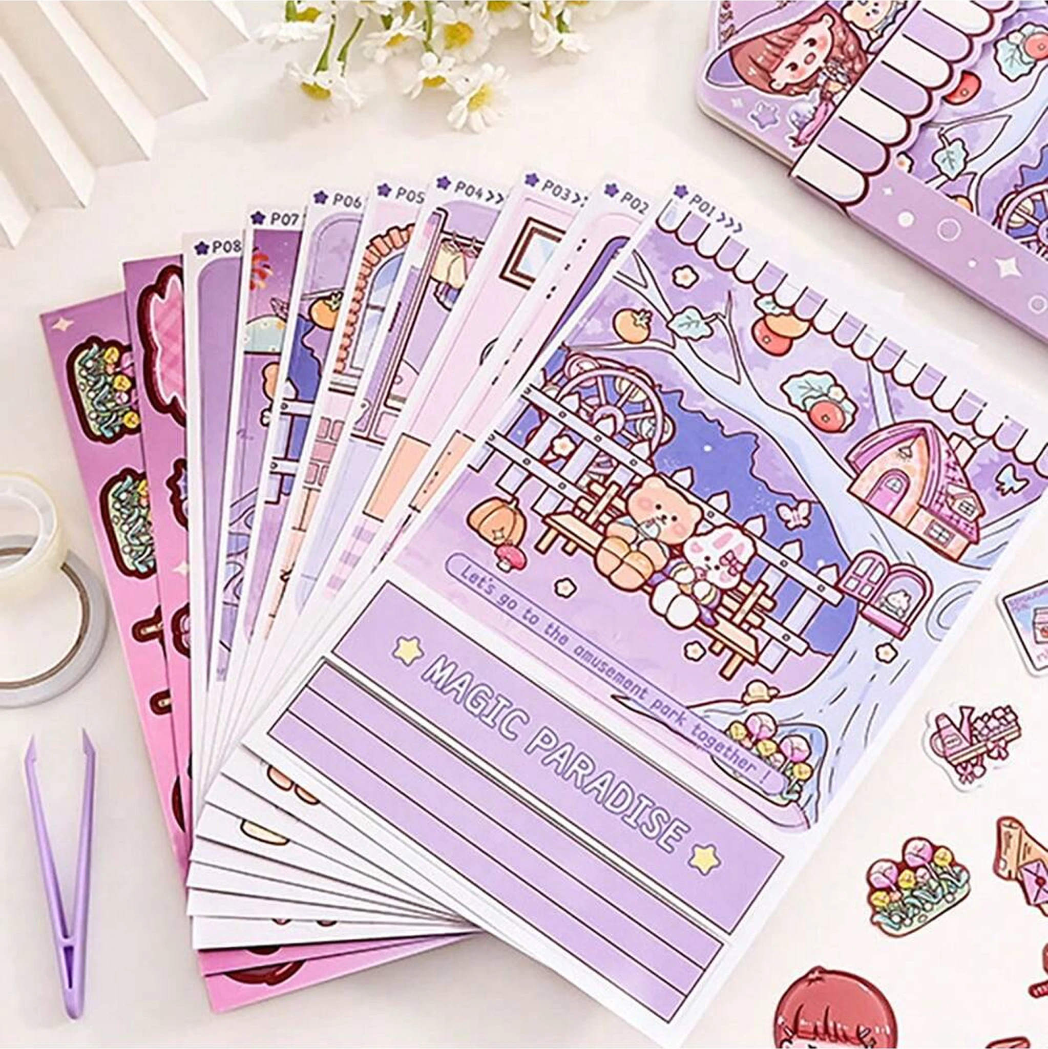 Paper Doll Daily Garden Paper Toy Book DIY Handmade Cartoon Cute Quiet Book with Material Decompression Pinching Music Scrapbook