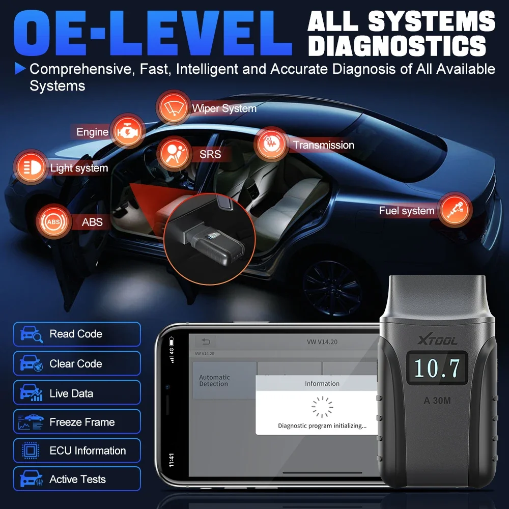 A30M V2.0 OBD2 Scanner Full System BT Car Diagnostic Tools Bi-directional Scanner 23 Reset Functions With CANFD FCA