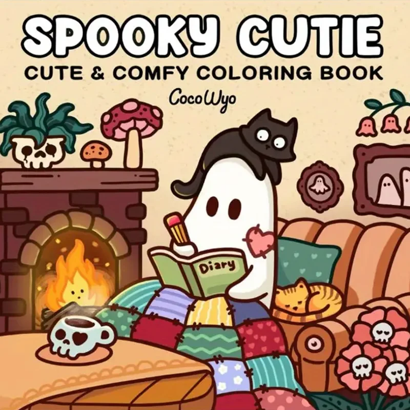 

[Книжка-раскраска Spooky Cutie] 1 шт. Уютная книжка-раскраска для взрослых Hygge Spooky Cutie - расслабляющая с очаровательными моторошными существами, бумага
